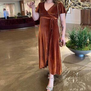 Baltic Born Andi Rust Ribbed Velvet Wrap Dress